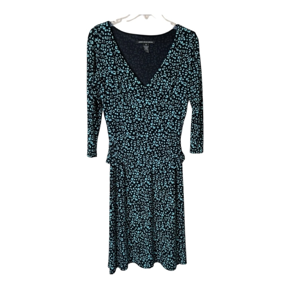 JONES WEAR Jersey Knit 3/4 Sleeve Ruched Waist Stretch Dress SZ 8